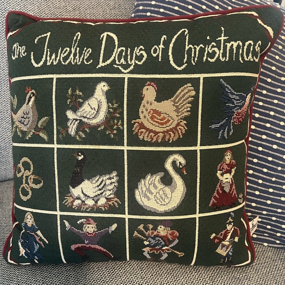Vintage Riverdale "The Twelve Days of Christmas" needlepoint tapestry pillow